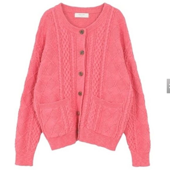 66 Girls Buttoned Front Cable Knit Cardigan Coral Size - Picture 1 of 9